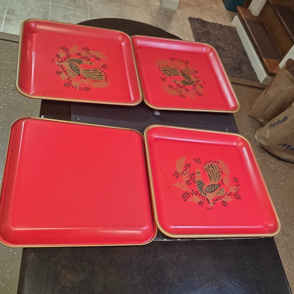 VINTAGE  "Maxey Peacock" or "Maxey Rooster" SERVING TRAYS